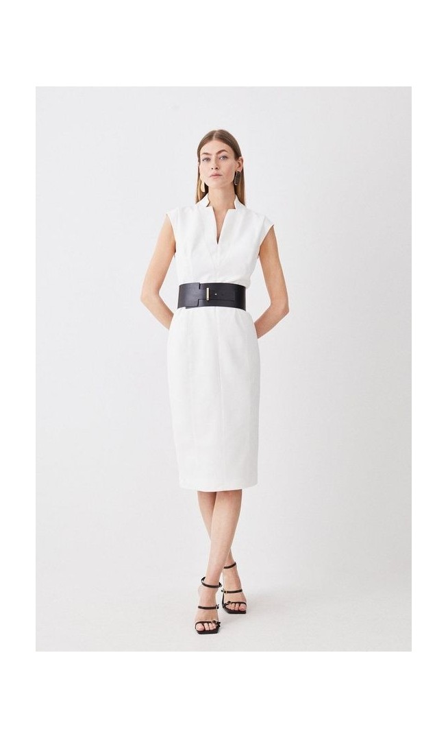 Tall Structured Crepe Forever Cap Sleeve Belted Dress