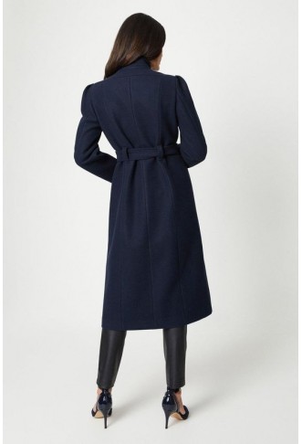 Wool Look Funnel Neck Tuck Sleeve Coat