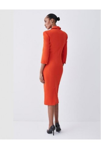 Buy Karen Millen Tall Compact Crepe Wrap Waist Pencil Midi Dress In Orange