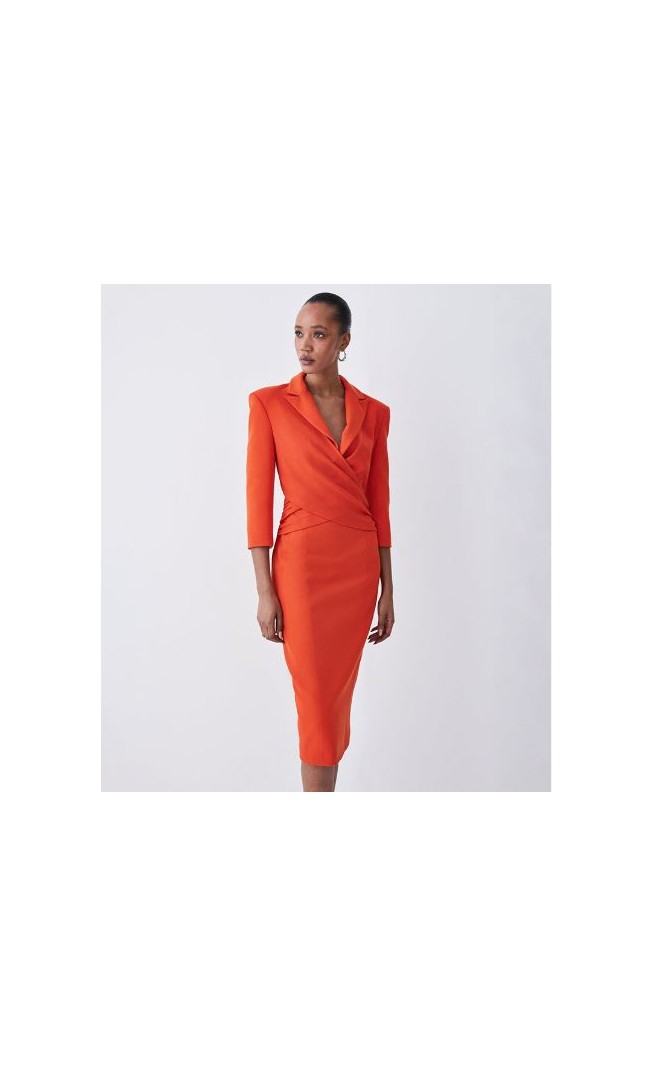 Buy Karen Millen Tall Compact Crepe Wrap Waist Pencil Midi Dress In Orange