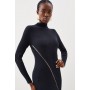 Viscose Blend Rib Knit Zip Detail Asymmetric Dress