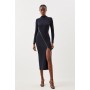 Viscose Blend Rib Knit Zip Detail Asymmetric Dress