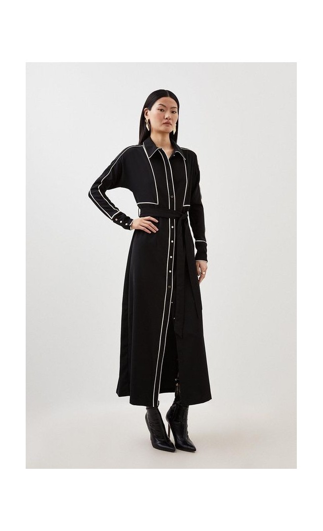 Contrast Twill Woven Midaxi Dress