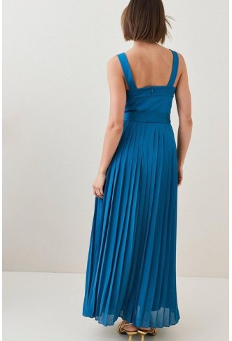 Top Stitch And Pleat Detail Woven Maxi Dress