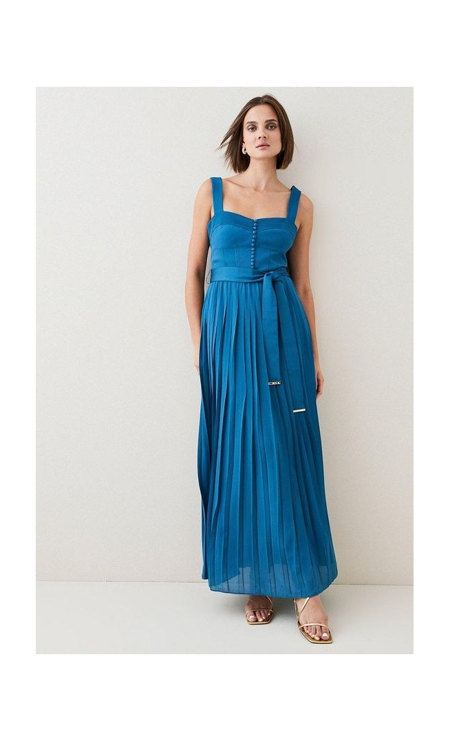 Top Stitch And Pleat Detail Woven Maxi Dress