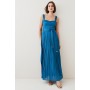 Top Stitch And Pleat Detail Woven Maxi Dress