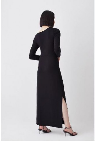 Long Sleeve Side Split Viscose Blend Jersey Midaxi Dress