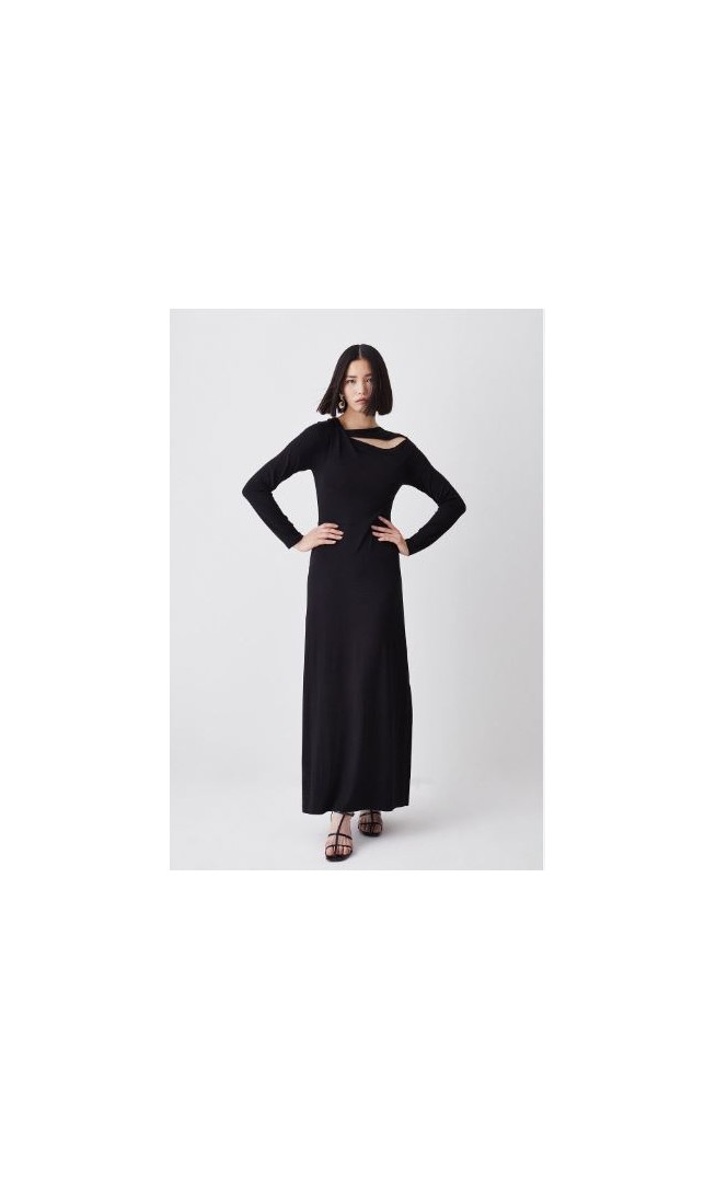 Long Sleeve Side Split Viscose Blend Jersey Midaxi Dress