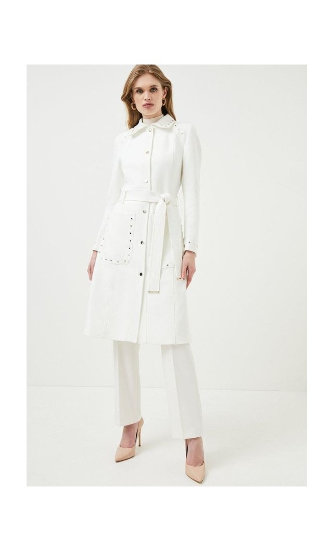 Compact Stretch Stud & Eyelet Statement Coat