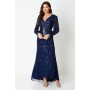 Sequin Cross Front Gown With Blouson Sleeve