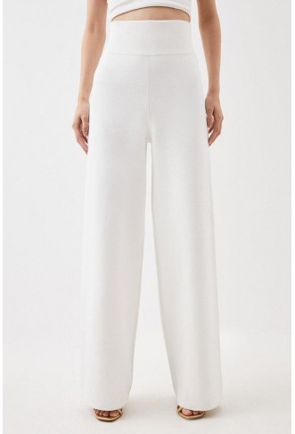 Compact Wool Look Knit Trousers