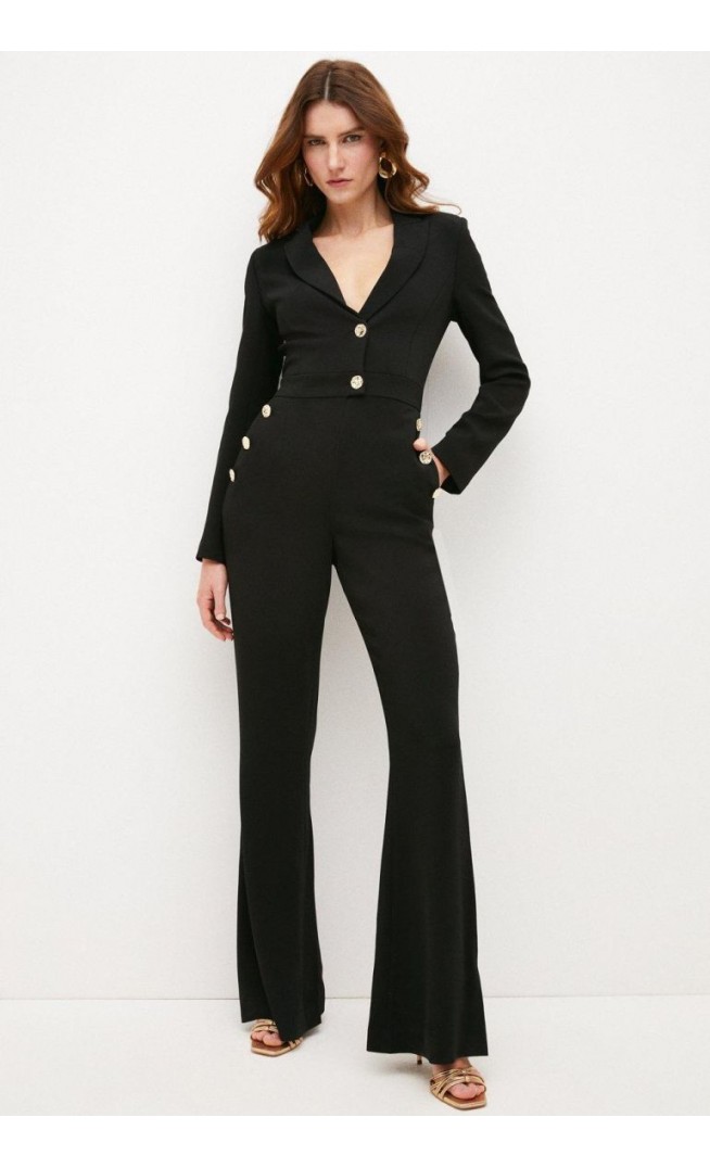 Compact Viscose Tailored Button Jumpsuit