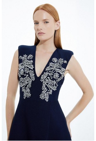 Embellished Bandage Figure Form Knit Sleeveless Midaxi Dress