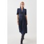 Tailored Structured Crepe Forever Pleat Belted Midi Dress