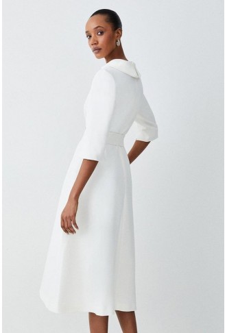 Tall Structured Crepe Roll Neck Dip Hem Midi Dress