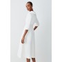 Tall Structured Crepe Roll Neck Dip Hem Midi Dress