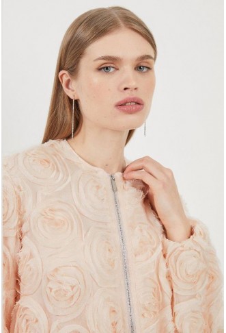 CRINKLE ROSETTE WOVEN BOMBER JACKET