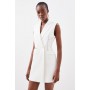 Compact Stretch Diamante Trim Tailored Mini Blazer Dress