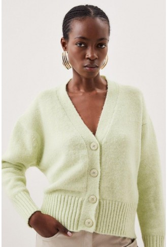 Wool Blend Mohair Look Step Hem Knit Cardi