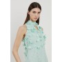 Sage Lace Petal Applique Halter Woven Maxi Dress