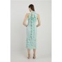 Sage Lace Petal Applique Halter Woven Maxi Dress