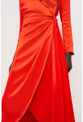 Viscose Satin Back Crepe Drape Maxi Dress