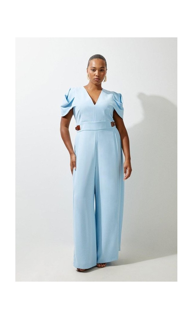 Plus Size Soft Tailored Crepe Tab Detail Pleated Jumpsuit