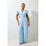 Plus Size Soft Tailored Crepe Tab Detail Pleated Jumpsuit