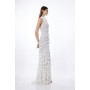 Floral Applique Crystal Embellished Woven Maxi Rosette Maxi Dress