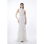 Floral Applique Crystal Embellished Woven Maxi Rosette Maxi Dress