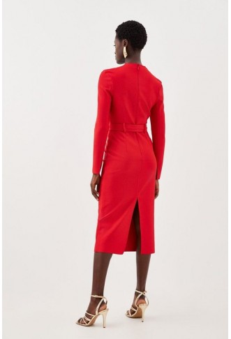 Bandage Figure Form Knit Belted Midi Dress