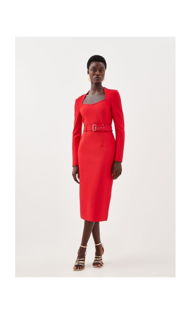 Bandage Figure Form Knit Belted Midi Dress