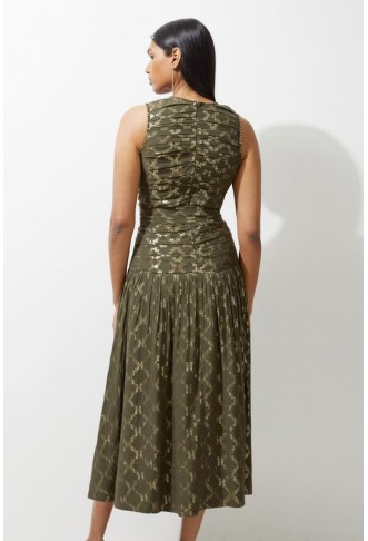 Tall Metallic Viscose Georgette Beaded Woven Midaxi Dress