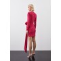 Long Sleeve Drapey Ruched Jersey Rosette Mini Dress