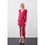 Long Sleeve Drapey Ruched Jersey Rosette Mini Dress