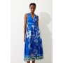 Placed Floral Silk Cotton Maxi Dress