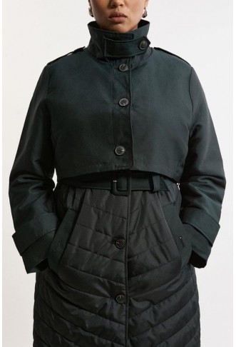 Plus Size Lightweight Padded Hybrid Short Trench Coat