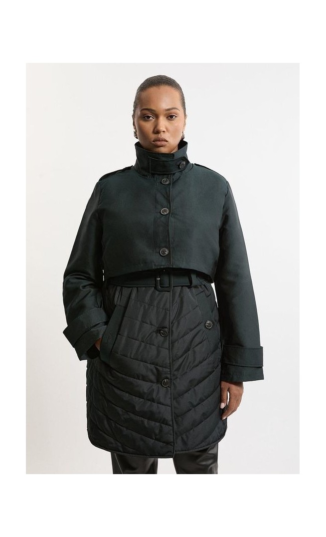 Plus Size Lightweight Padded Hybrid Short Trench Coat