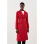 Italian Wool Mix Button Detail Belted Midi Coat