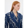 Embellished Denim Double Breasted Blazer Mini Dress