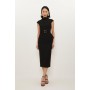 Structured Crepe Roll Neck Peplum Belted Midi Dress