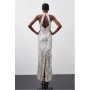 Pearl Embellished Open Back Maxi Dress