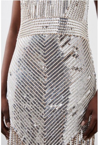 Pearl Embellished Open Back Maxi Dress