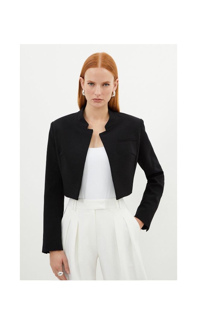 Cropped Tailored High Neck Jacket