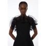 Figure Form Bandage Knit Organza Frill Detail Mini Dress