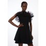 Figure Form Bandage Knit Organza Frill Detail Mini Dress