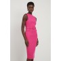 Compact Stretch Belted Tailored Midi Pencil Dress