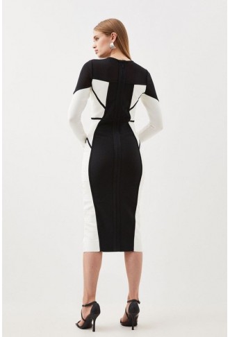 Bandage Knit And Mesh Colour Block Dress