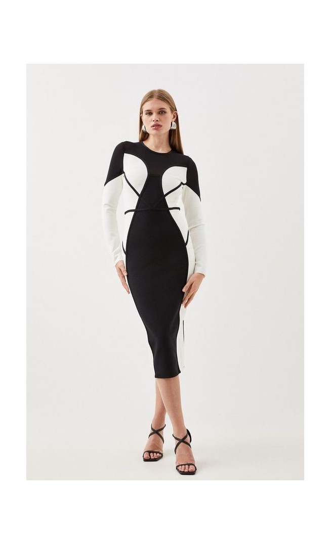 Bandage Knit And Mesh Colour Block Dress