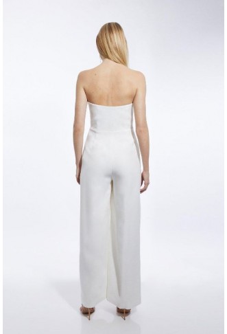 Petite Crystal Embellished Bandeau Tailored Wide Leg Jumpsuit